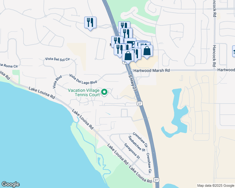 map of restaurants, bars, coffee shops, grocery stores, and more near 10301 U.S. 27 in Clermont