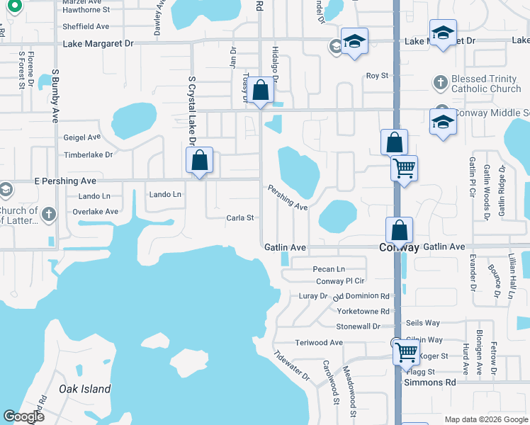 map of restaurants, bars, coffee shops, grocery stores, and more near 4515 Conway Gardens Road in Orlando