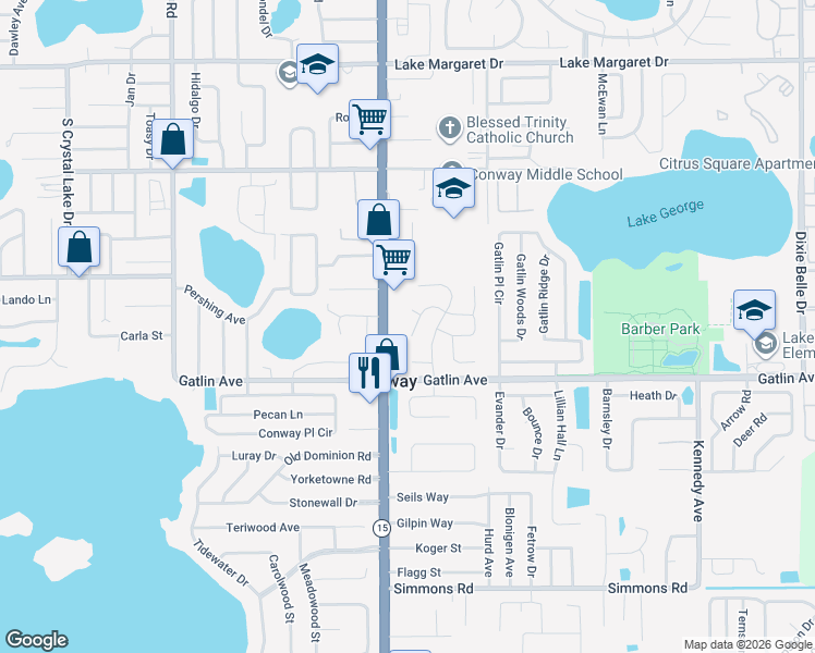 map of restaurants, bars, coffee shops, grocery stores, and more near 4415 Seawater Street in Orlando