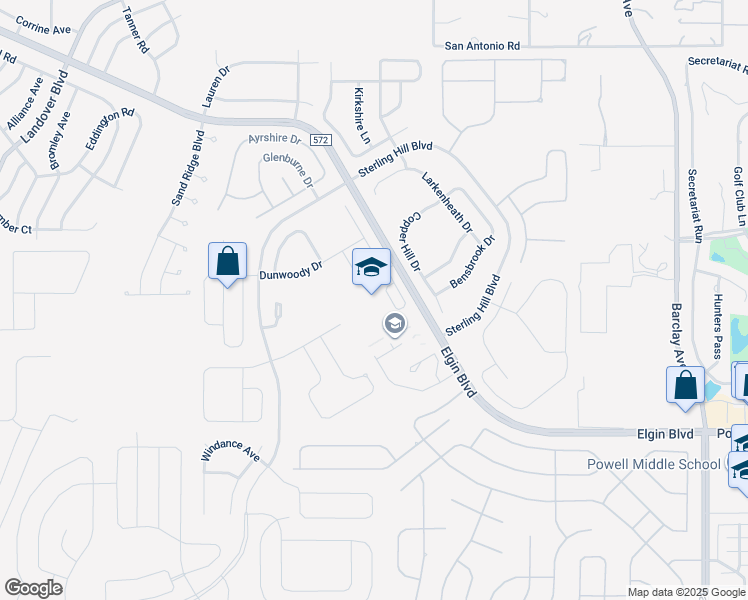 map of restaurants, bars, coffee shops, grocery stores, and more near 13400 Elgin Boulevard in Spring Hill