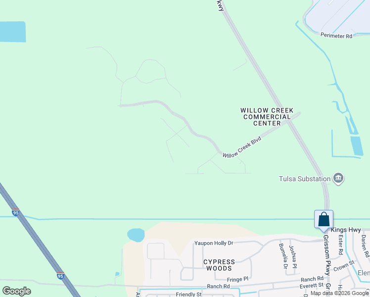 map of restaurants, bars, coffee shops, grocery stores, and more near Willow Creek Boulevard in Cocoa