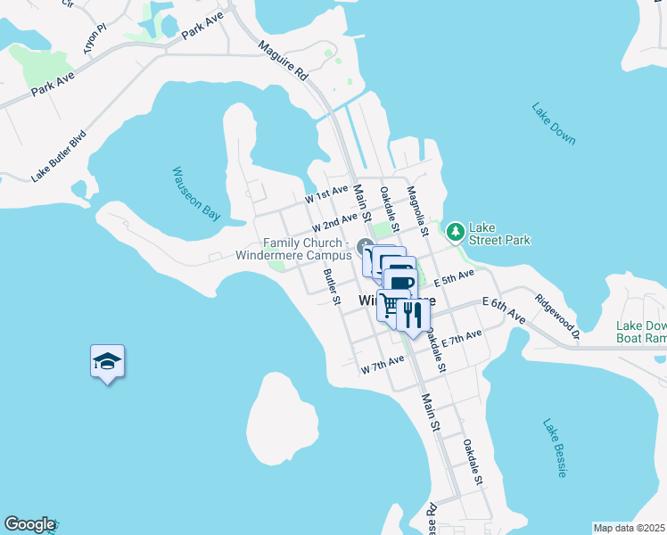 map of restaurants, bars, coffee shops, grocery stores, and more near 306 Butler Street in Windermere
