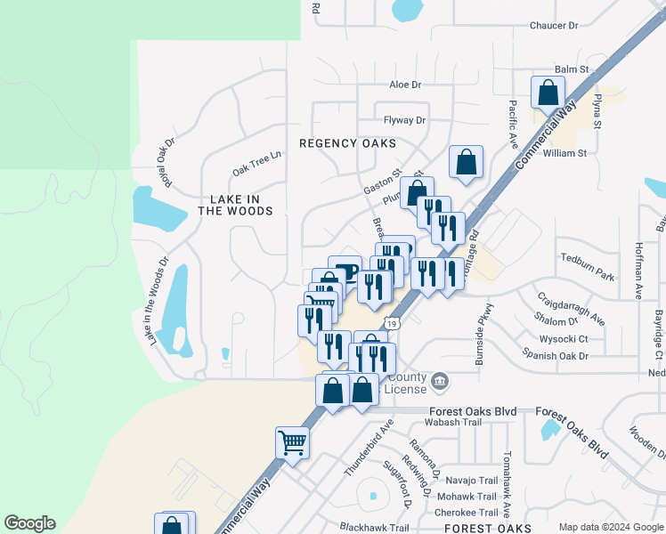 map of restaurants, bars, coffee shops, grocery stores, and more near 4600 Bridgewater Club Loop in Spring Hill