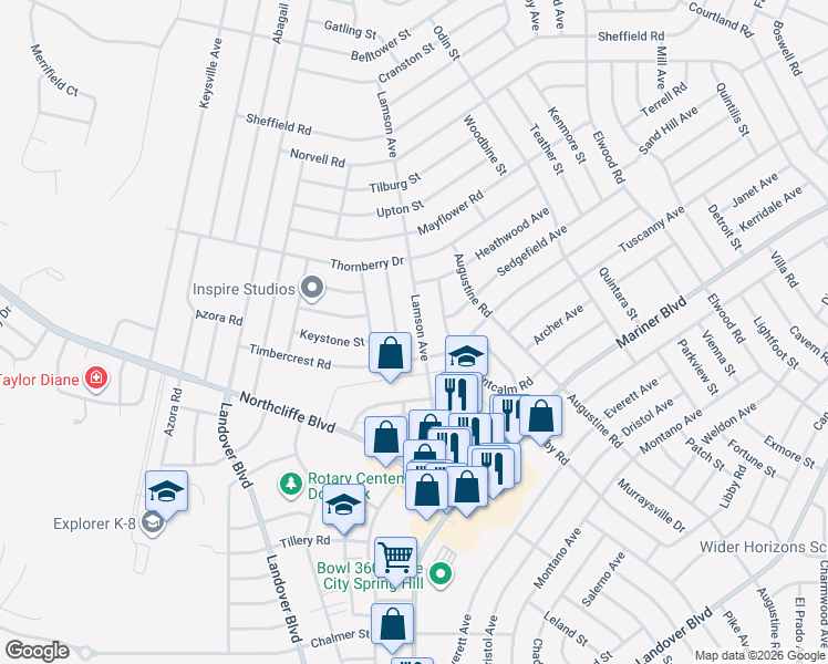 map of restaurants, bars, coffee shops, grocery stores, and more near 4371 Lamson Avenue in Spring Hill