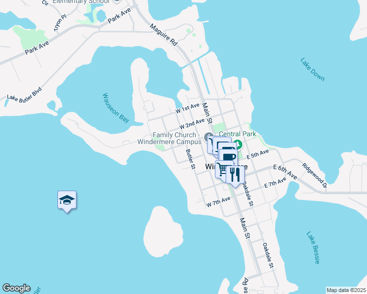 map of restaurants, bars, coffee shops, grocery stores, and more near 306 Butler Street in Windermere