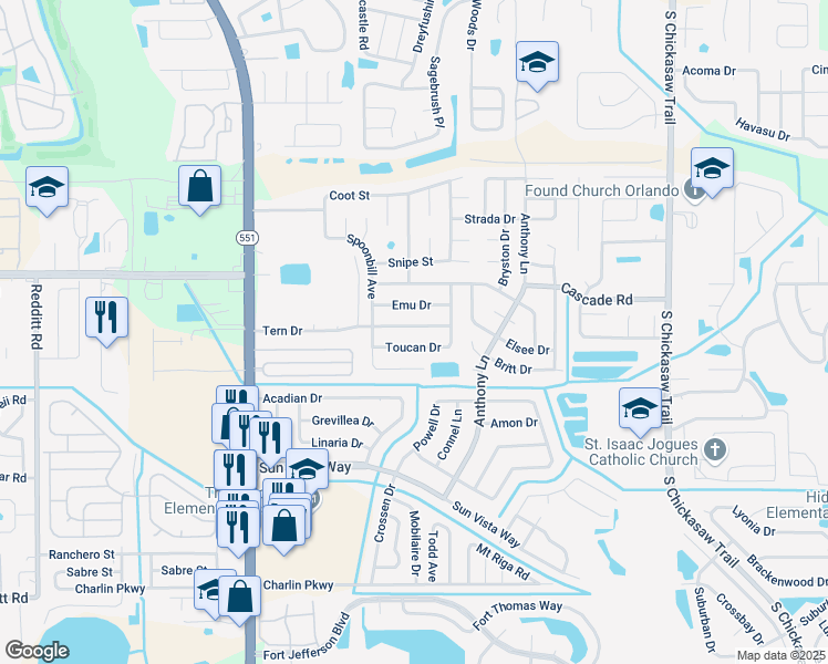 map of restaurants, bars, coffee shops, grocery stores, and more near 7804 Tern Dr in Orlando