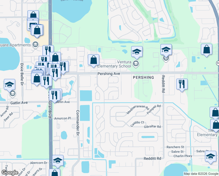 map of restaurants, bars, coffee shops, grocery stores, and more near 2769 Ranch House Road in Orlando