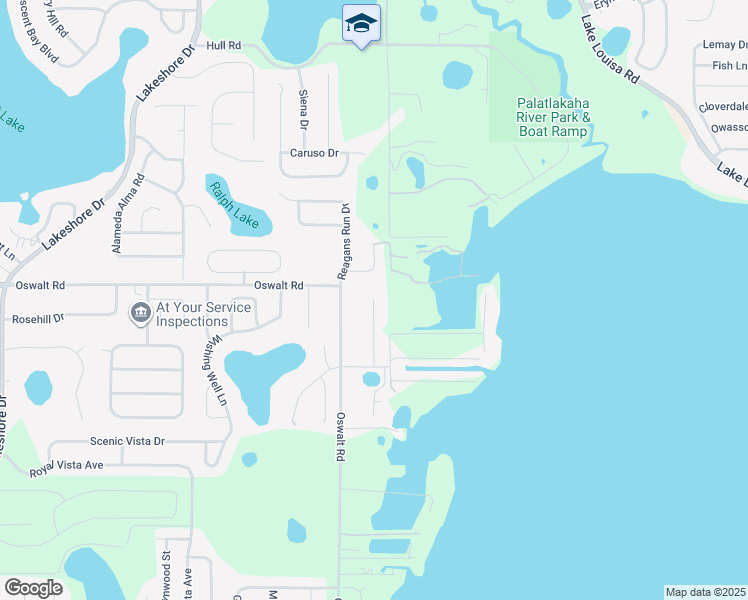 map of restaurants, bars, coffee shops, grocery stores, and more near 10398 Northglen Drive in Clermont