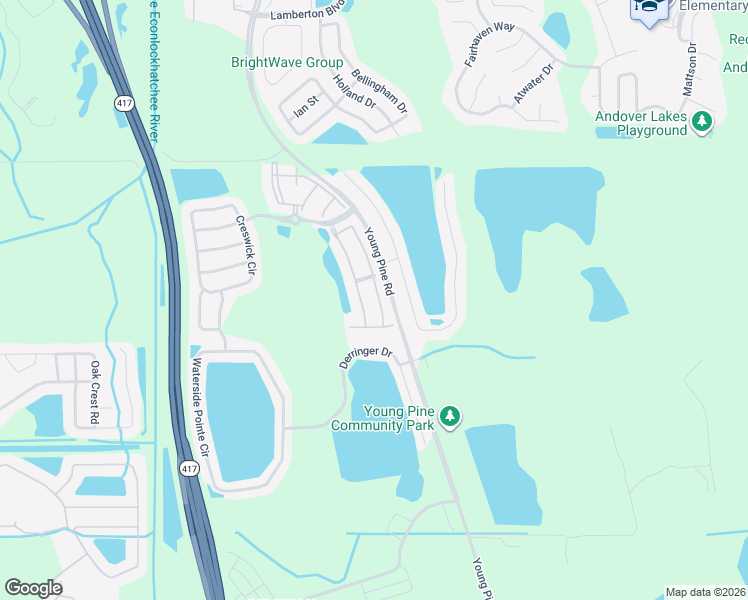 map of restaurants, bars, coffee shops, grocery stores, and more near 3614 Wilshire Way Road in Orlando