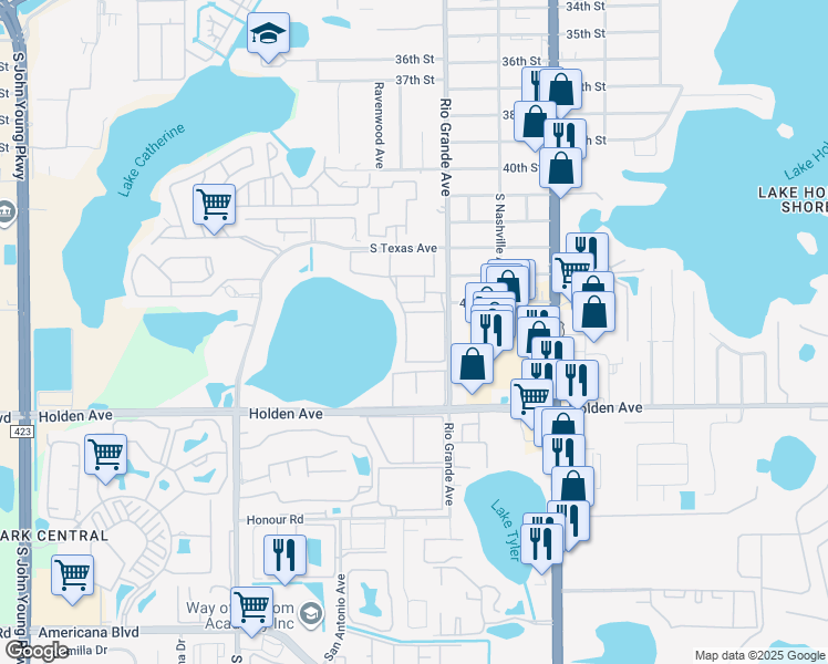 map of restaurants, bars, coffee shops, grocery stores, and more near 4444 South Rio Grande Avenue in Orlando