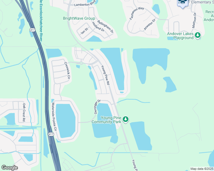 map of restaurants, bars, coffee shops, grocery stores, and more near 3635 Wilshire Way Road in Orlando
