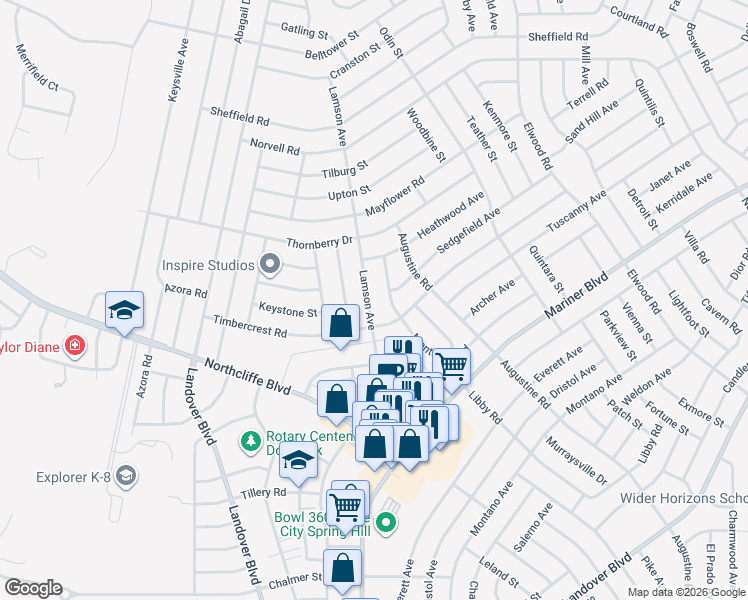 map of restaurants, bars, coffee shops, grocery stores, and more near 4371 Lamson Avenue in Spring Hill