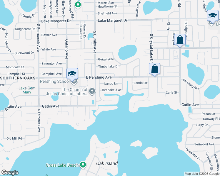 map of restaurants, bars, coffee shops, grocery stores, and more near 2519 Overlake Avenue in Orlando