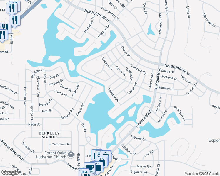 map of restaurants, bars, coffee shops, grocery stores, and more near 4440 Cadbury Road in Spring Hill