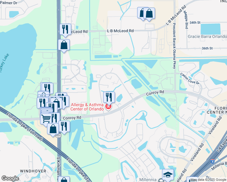 map of restaurants, bars, coffee shops, grocery stores, and more near 5283 Cypress Court in Orlando