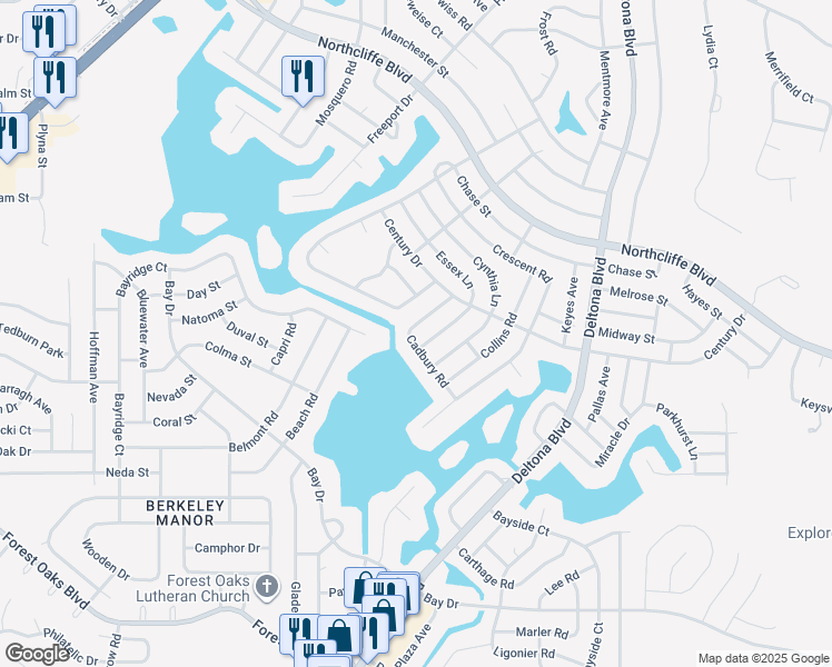 map of restaurants, bars, coffee shops, grocery stores, and more near 4440 Cadbury Road in Spring Hill