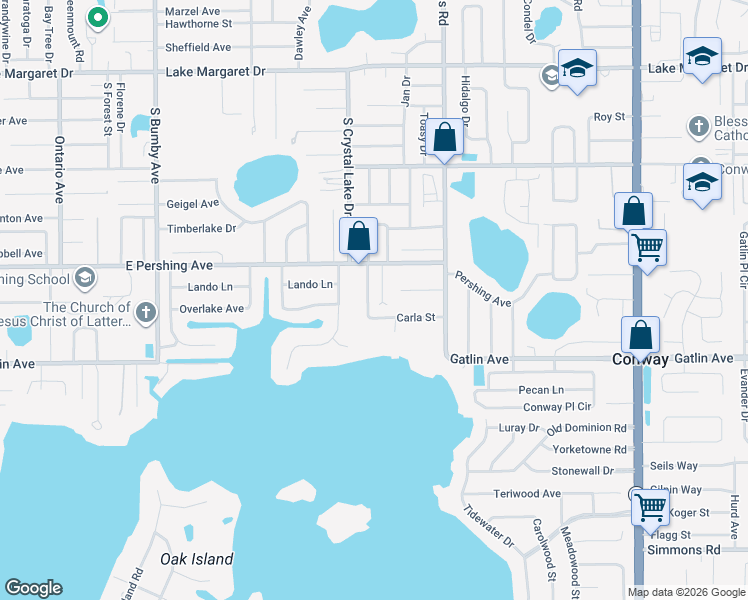 map of restaurants, bars, coffee shops, grocery stores, and more near 3816 Wyldwoode Lane in Orlando