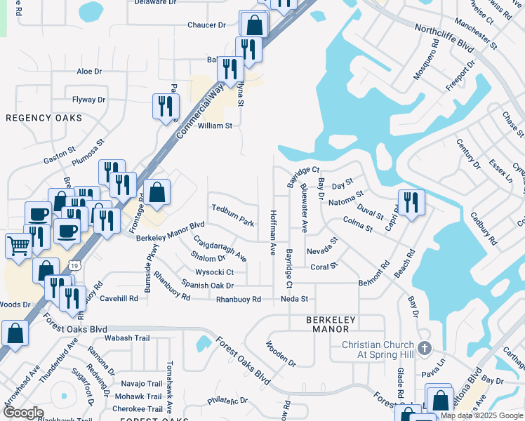 map of restaurants, bars, coffee shops, grocery stores, and more near 4380 Las Palmas Avenue in Spring Hill