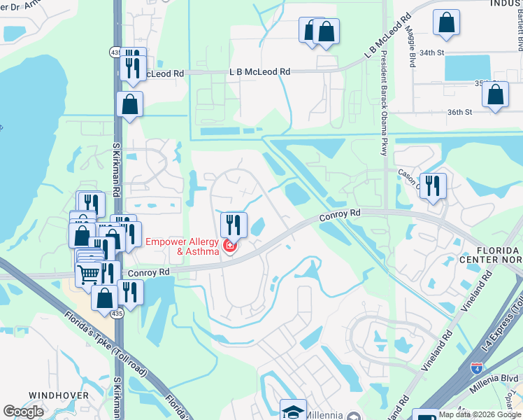 map of restaurants, bars, coffee shops, grocery stores, and more near 5263 Cypress Court in Orlando