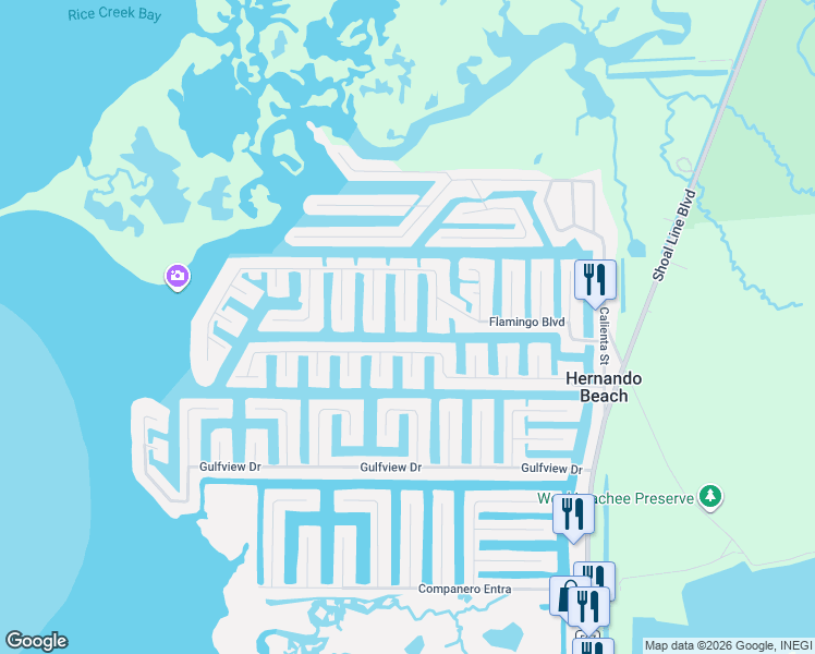 map of restaurants, bars, coffee shops, grocery stores, and more near 4446 Bahama Drive in Hernando Beach