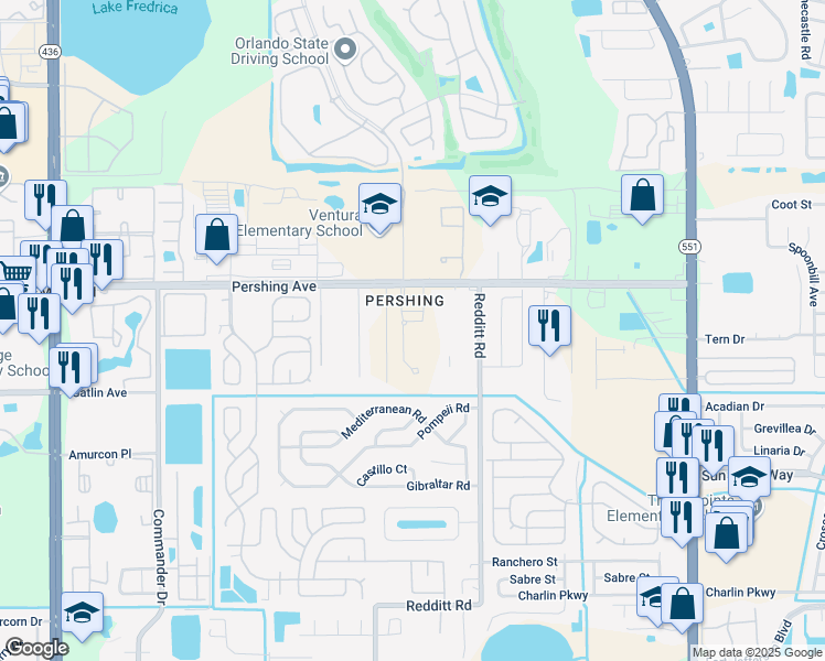 map of restaurants, bars, coffee shops, grocery stores, and more near in Orlando