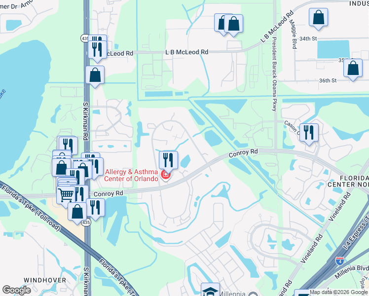 map of restaurants, bars, coffee shops, grocery stores, and more near 5272 Cypress Court in Orlando