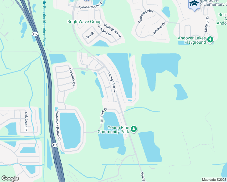map of restaurants, bars, coffee shops, grocery stores, and more near 3635 Wilshire Way Road in Orlando
