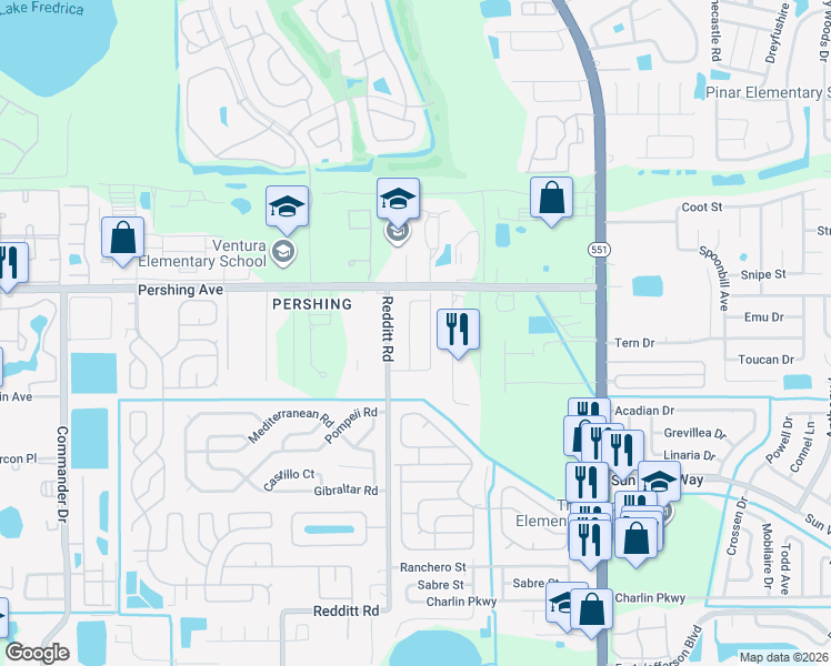 map of restaurants, bars, coffee shops, grocery stores, and more near 3333 Bo Jeremy Drive in Orlando