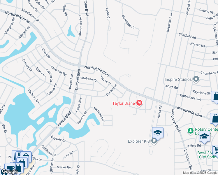 map of restaurants, bars, coffee shops, grocery stores, and more near 9504 Midway Street in Spring Hill