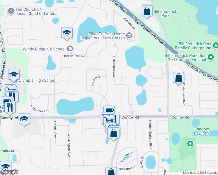 map of restaurants, bars, coffee shops, grocery stores, and more near 3853 Winding Lake Circle in Orlando