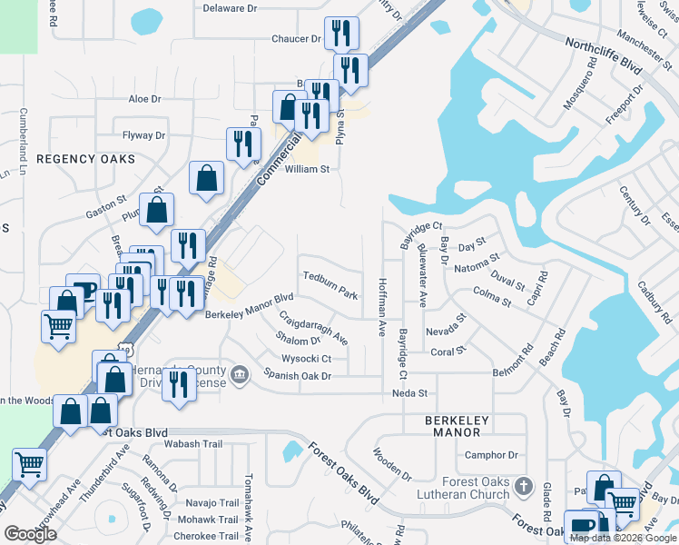 map of restaurants, bars, coffee shops, grocery stores, and more near 8158 Winding Oak Lane in Spring Hill