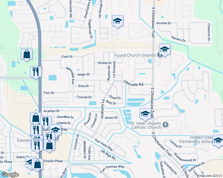 map of restaurants, bars, coffee shops, grocery stores, and more near 4032 Killian Drive in Orlando