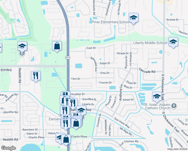 map of restaurants, bars, coffee shops, grocery stores, and more near 7704 Tern Drive in Orlando