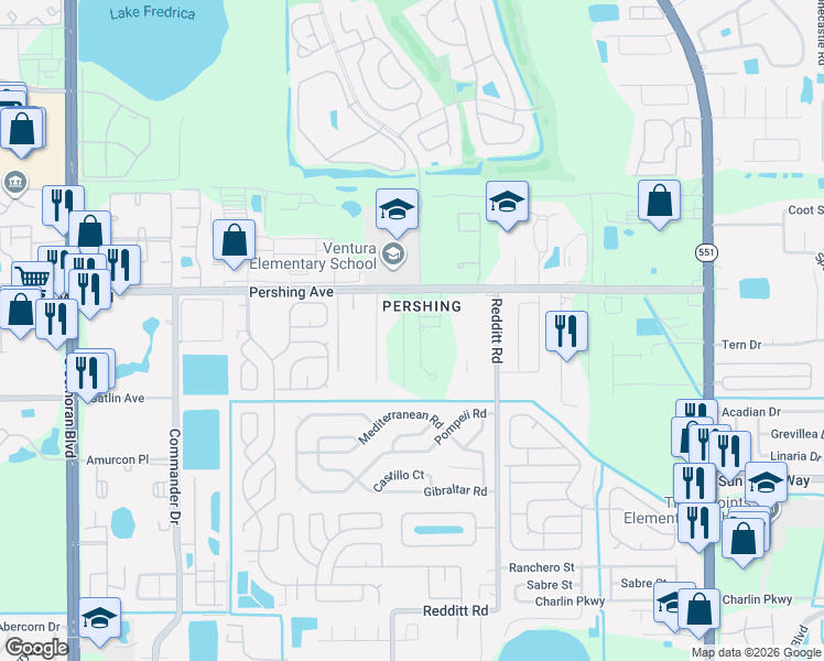 map of restaurants, bars, coffee shops, grocery stores, and more near in Orlando