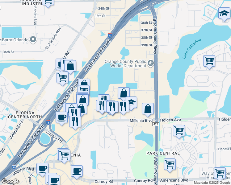 map of restaurants, bars, coffee shops, grocery stores, and more near 4561 Gardens Park Boulevard in Orlando