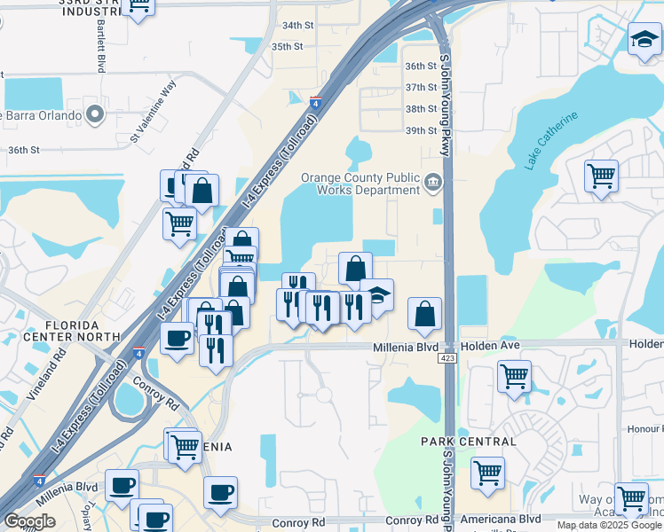 map of restaurants, bars, coffee shops, grocery stores, and more near 4561 Gardens Park Boulevard in Orlando