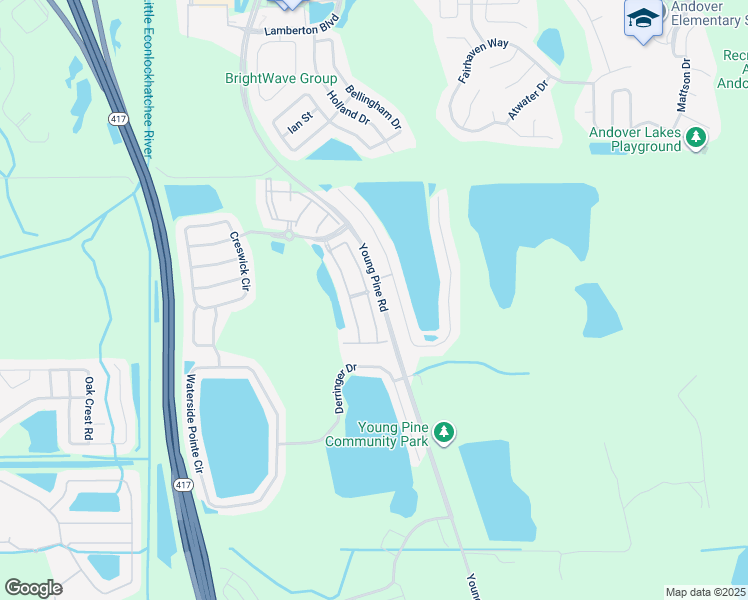 map of restaurants, bars, coffee shops, grocery stores, and more near 3635 Wilshire Way Road in Orlando