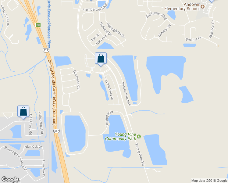 map of restaurants, bars, coffee shops, grocery stores, and more near 3538 Victoria Pines Drive in Orlando