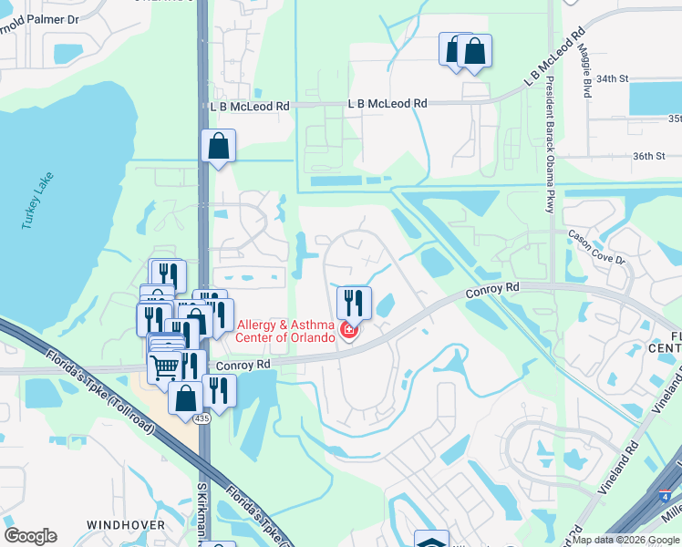 map of restaurants, bars, coffee shops, grocery stores, and more near 4558 Middlebrook Road in Orlando