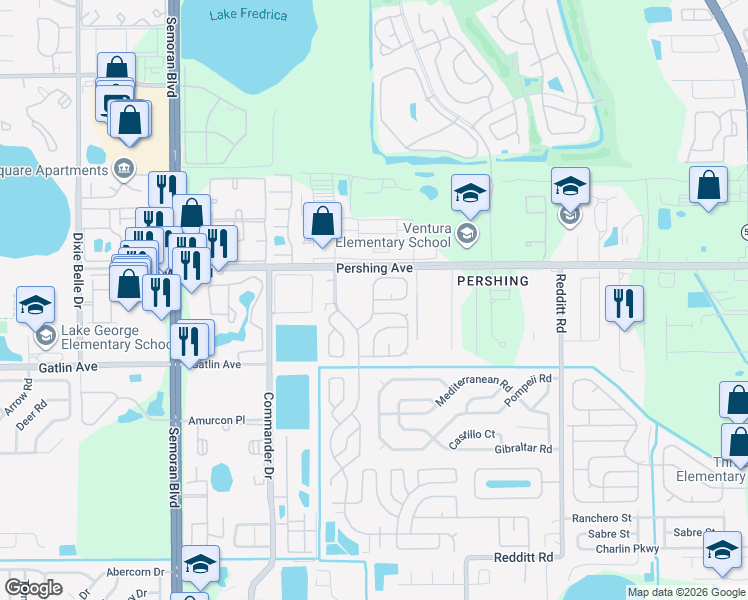 map of restaurants, bars, coffee shops, grocery stores, and more near 2759 Ranch House Road in Orlando