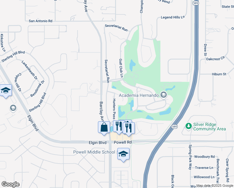 map of restaurants, bars, coffee shops, grocery stores, and more near 14350 Hunt Club Lane in Brooksville