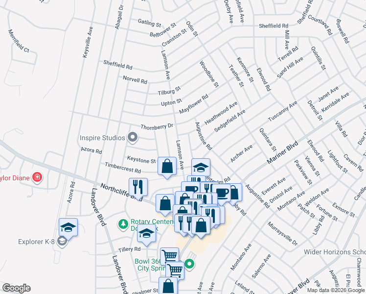map of restaurants, bars, coffee shops, grocery stores, and more near 4427 Lamson Avenue in Spring Hill