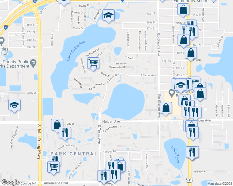 map of restaurants, bars, coffee shops, grocery stores, and more near 4397 South Texas Avenue in Orlando