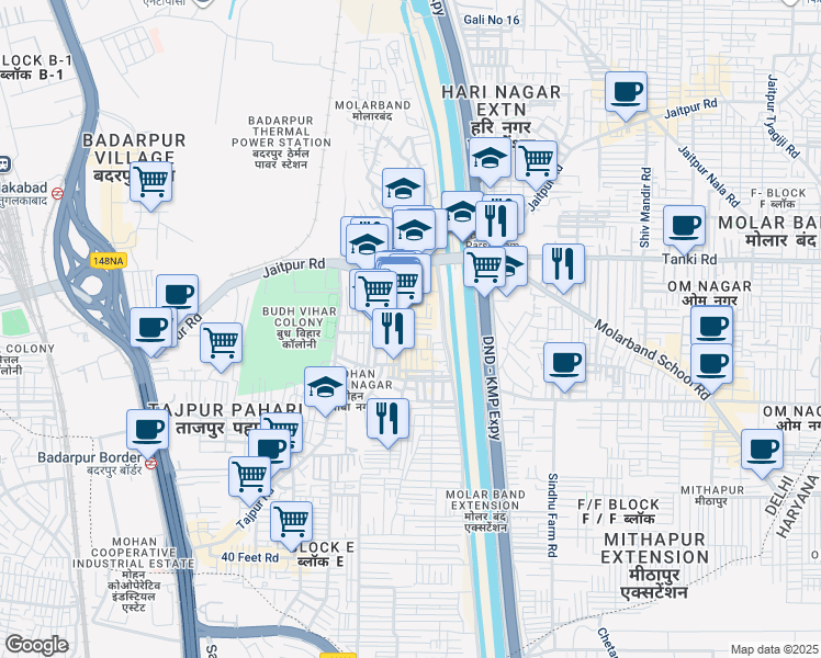 map of restaurants, bars, coffee shops, grocery stores, and more near 27B Street Number 17 B in New Delhi