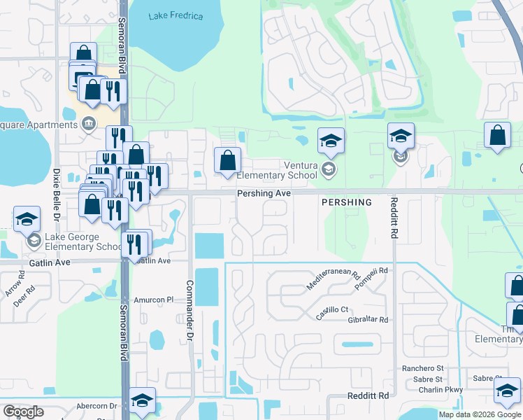map of restaurants, bars, coffee shops, grocery stores, and more near 2739-2759 Ranch House Road in Orlando