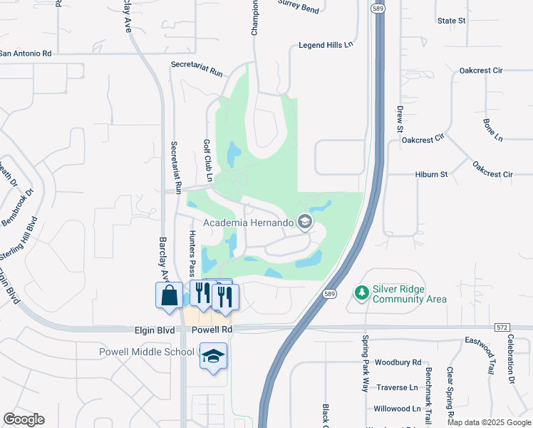 map of restaurants, bars, coffee shops, grocery stores, and more near 4500 Golf Club Lane in Brooksville