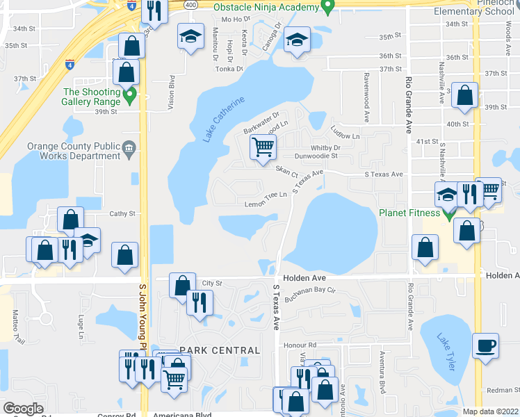 map of restaurants, bars, coffee shops, grocery stores, and more near 2512 Citrus Club Lane in Orlando