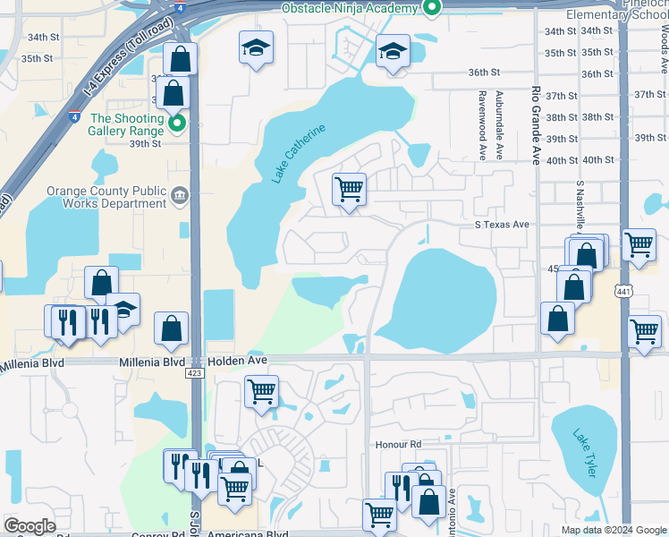 map of restaurants, bars, coffee shops, grocery stores, and more near 2512 Citrus Club Lane in Orlando