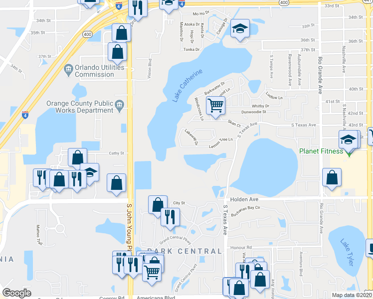 map of restaurants, bars, coffee shops, grocery stores, and more near 2701 Lemon Tree Lane in Orlando