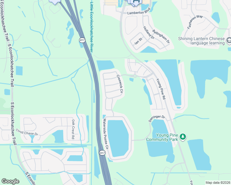 map of restaurants, bars, coffee shops, grocery stores, and more near 10029 Pentridge Road in Orlando